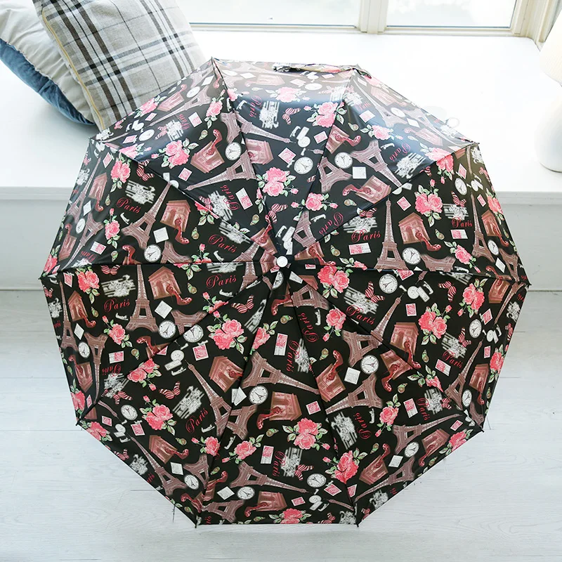 

Automatic Folding Flower Umbrella Rain Women Three Folding Customized Umbrella Female Rain Tools Unique Parasol Umbrella