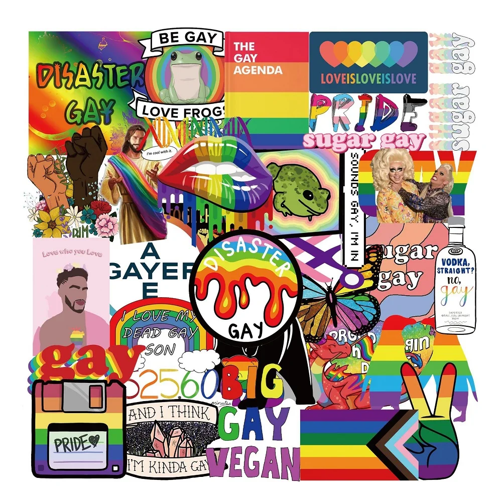 Pegatinas divertidas de colores del Arco&iacute;ris para ni&ntilde;os, 50 Uds. De pegatinas LGBT para monopat&iacute;n, guitarra, motocicleta, coche, Bolsa Escolar, port&aacute;til, juguete de bicicleta Gay-1
