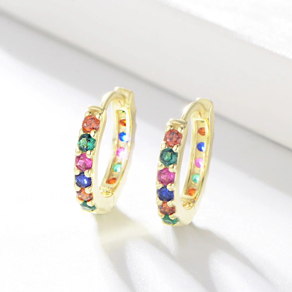 

New S925 Silver Cubic Zirconia Hoop Earring Engagement Wedding Simple Round Brilliant Gold Color Earrings Fashion Jewelry Gift