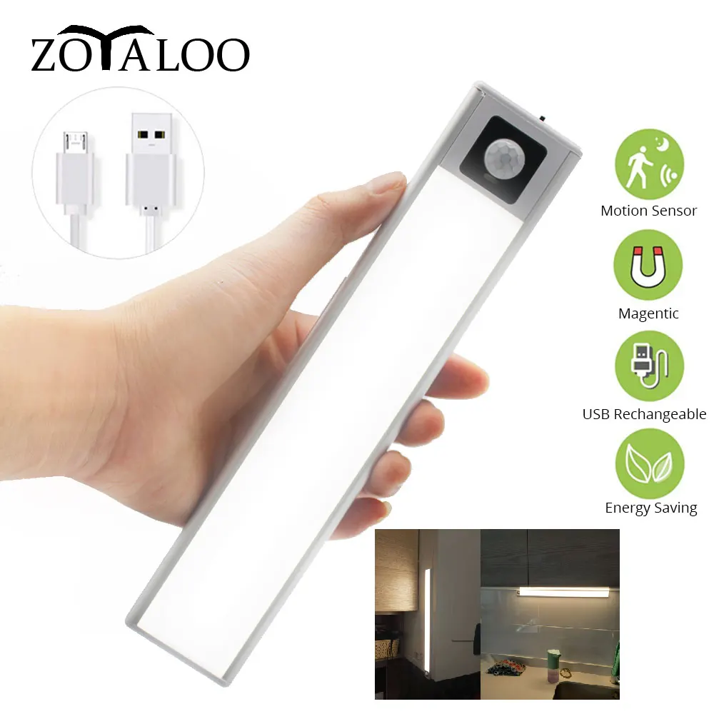 

LED Rechargeable Kitchen Cabinet Lighting Closet Light 3 Modes PIR Motion Sensor Led Black Aluminum Cabinets Lights Lamp