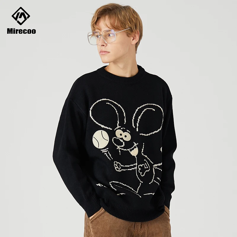 Мультяшный трикотаж с мышкой крутой теплый свитер мужской круглый вырез
