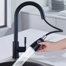 Kitchen Pull Faucet Retractable Hot and Cold Rotating Faucet Single Hole Detachable Nozzle Faucet Stainless Steel Sink