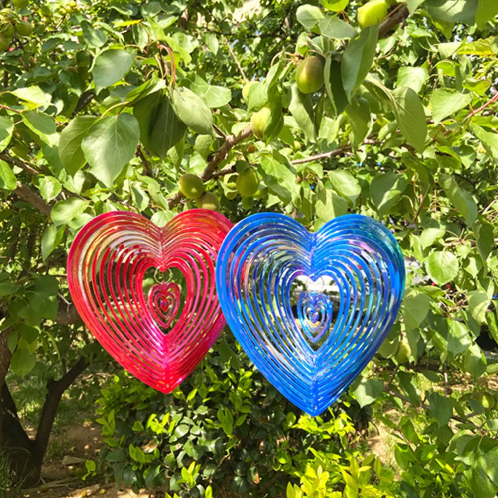 

2PCS Heart-shaped Drive Bird Decor Garden Bird Repelling Wind Turn Ornament