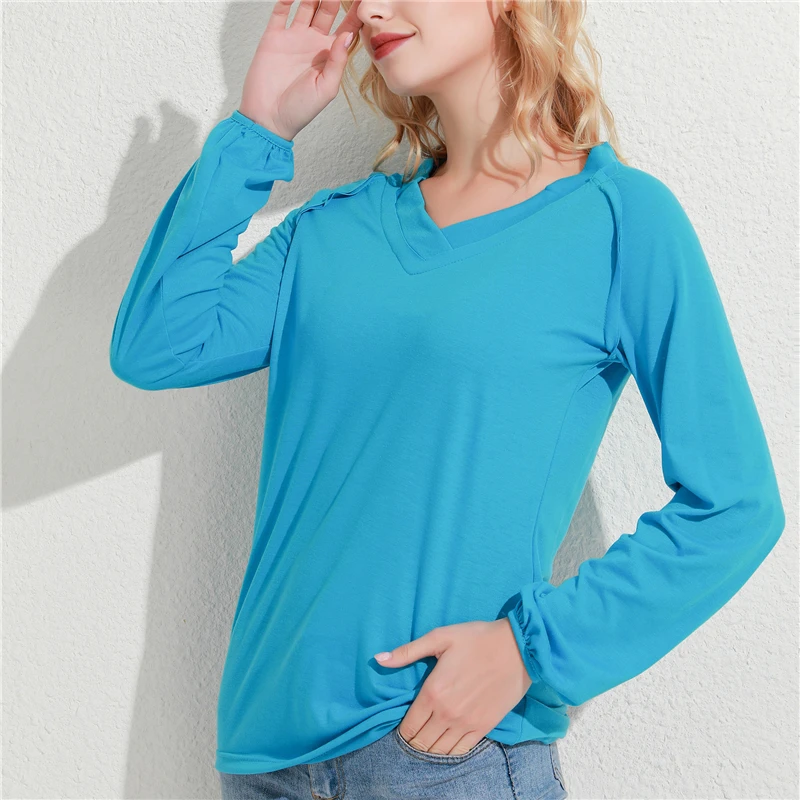 

Women Autumn Comfortable T Shirt Casual V-neck Tops Long Sleeve T-shirts Ladies Solid Color Loose Fashion Pullover