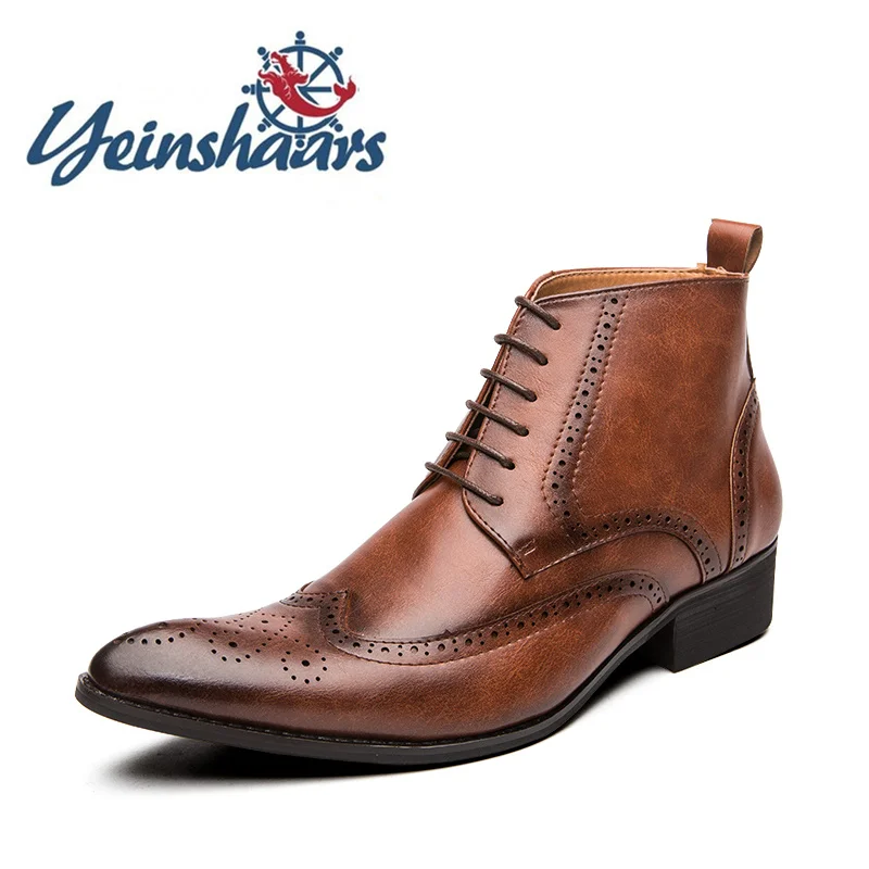 Новинка Мужская обувь Брендовые ботинки с перфорацией типа броги в деловом стиле