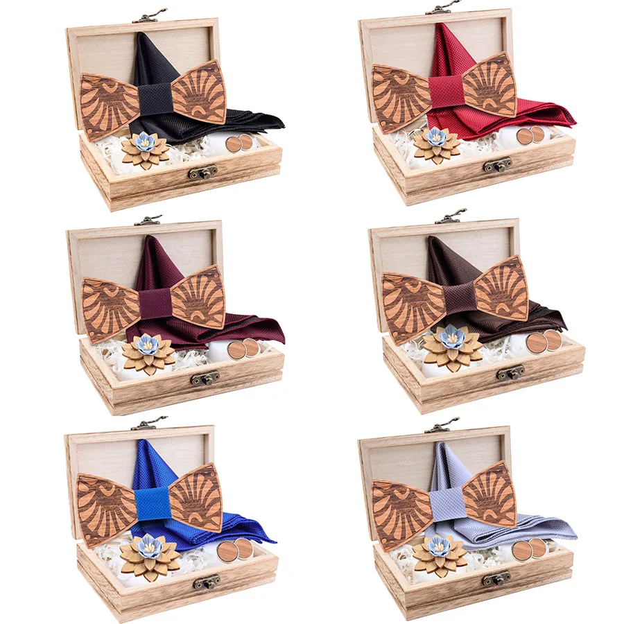 Натуральный 100% деревянный галстук бабочка костюм мужской карманный квадратный