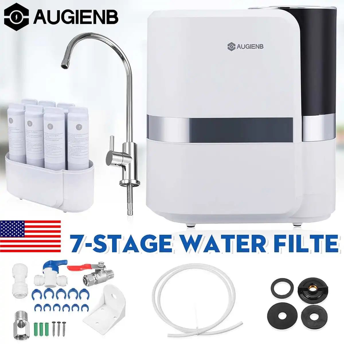 

AUGIENB Reverse Osmosis Water Filtration System - 7 Stage RO Water Purifier - Under Sink Water Filter + Faucet -for Lead Arsenic
