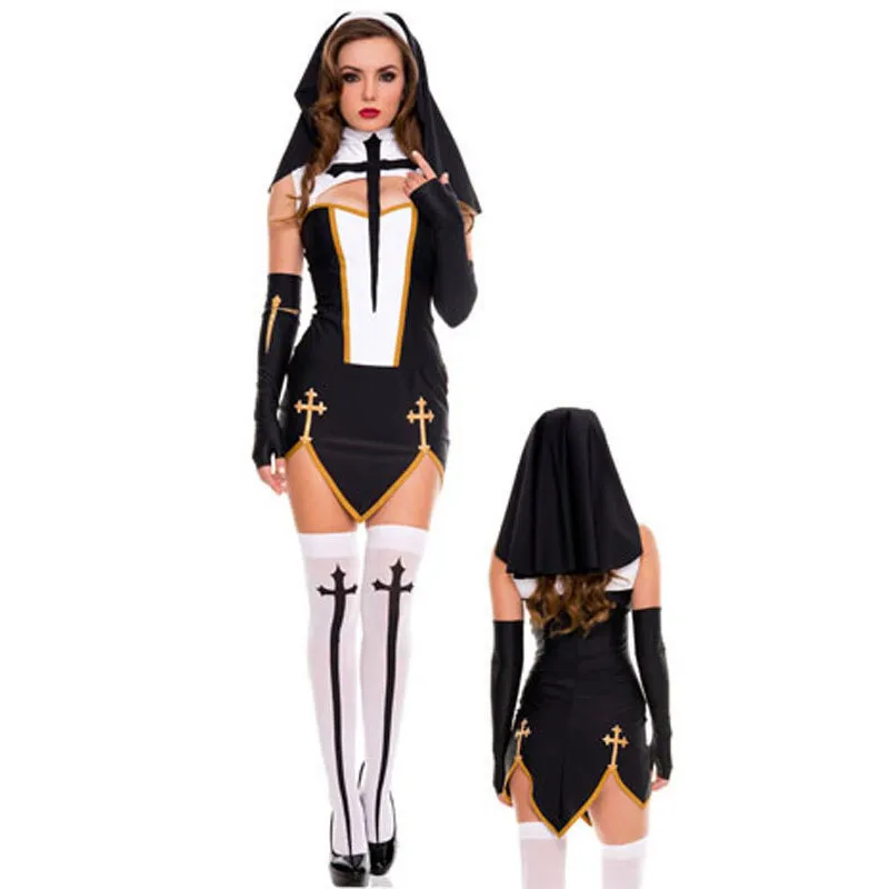 S-3XL Adult Sexy Sister Nun Costume Religious Missionary Exotic Cosplay Full Outfit | Тематическая одежда и униформа