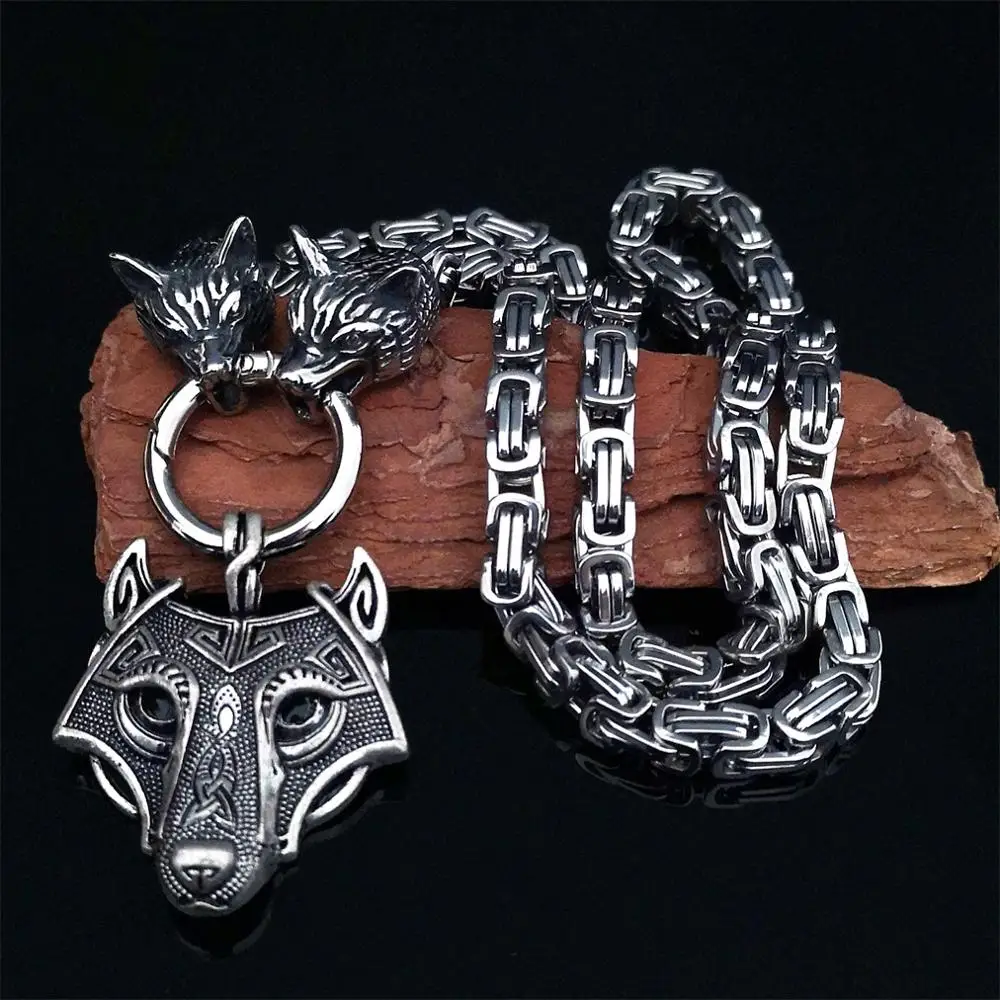 Мужское властное ожерелье из нержавеющей стали с головой волка со стандартной