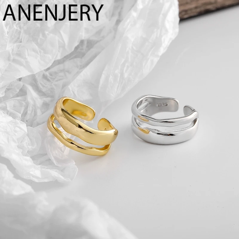 ANENJERY 925 пробы серебряные очаровательные необычные полированные волнистые кольца