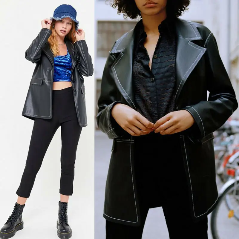 Лидер продаж Женская Осенняя винтажная крутая кожаная куртка бомбер с отворотом