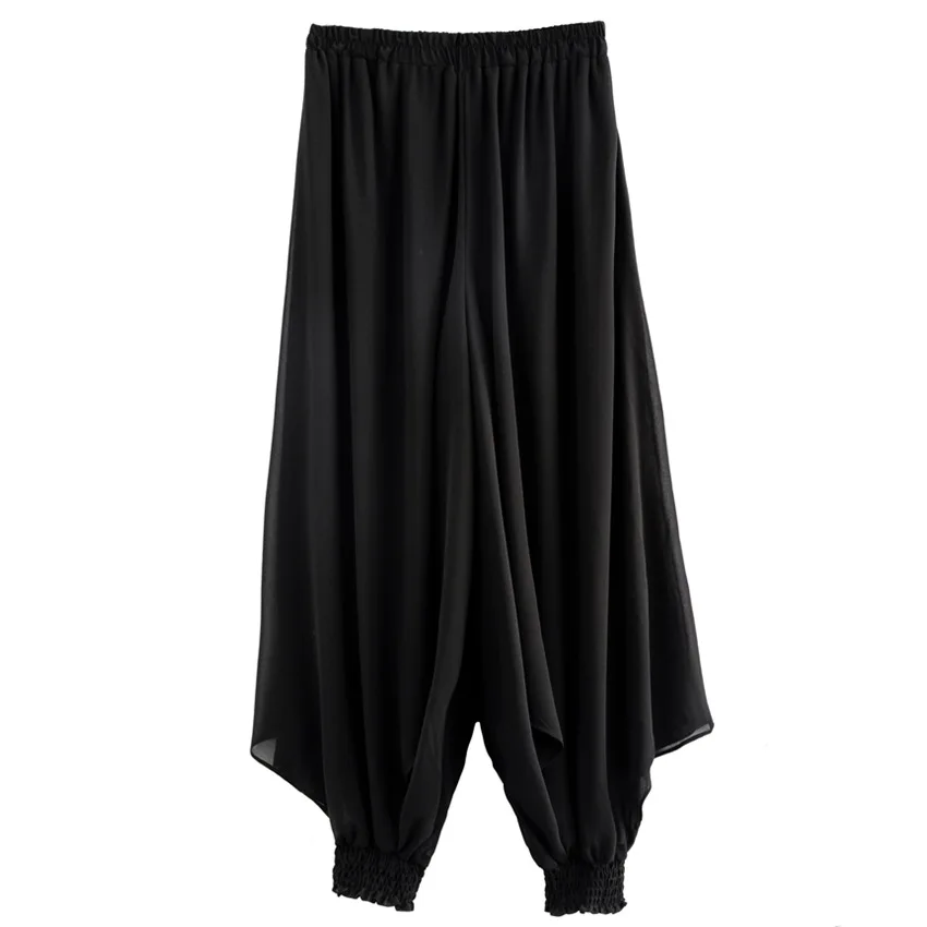 

Summer New Black Stacked Sweatpants Women's Dark Lace Elastic Waist Bloomers Plus Size Chiffon Personality Harem Pants