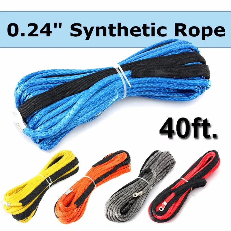 

6mmX12m Synthetic Fiber Winch Line Cable Rope 6500+ LBs + LBs with Sheath 0.24'' x 40' Synthetic