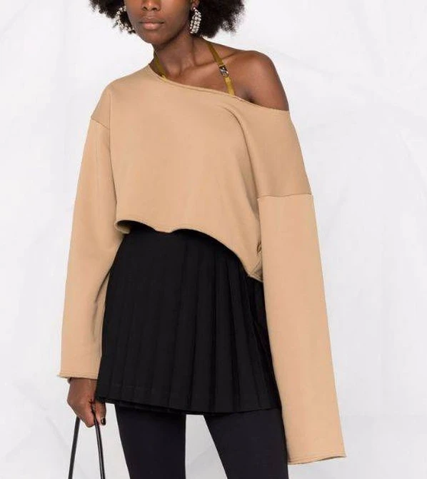 

Adjustable Halter Long Sleeve Loose Short Pullover Sweatshirt Women Designer Clothes