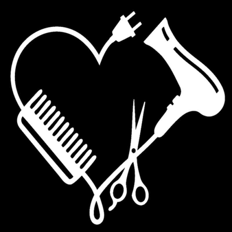

13cm*13cm Hair Stylist Heart Comb Scissors Stickers Fashion Car Decorative Personality Pvc Waterproof Decals Black/white