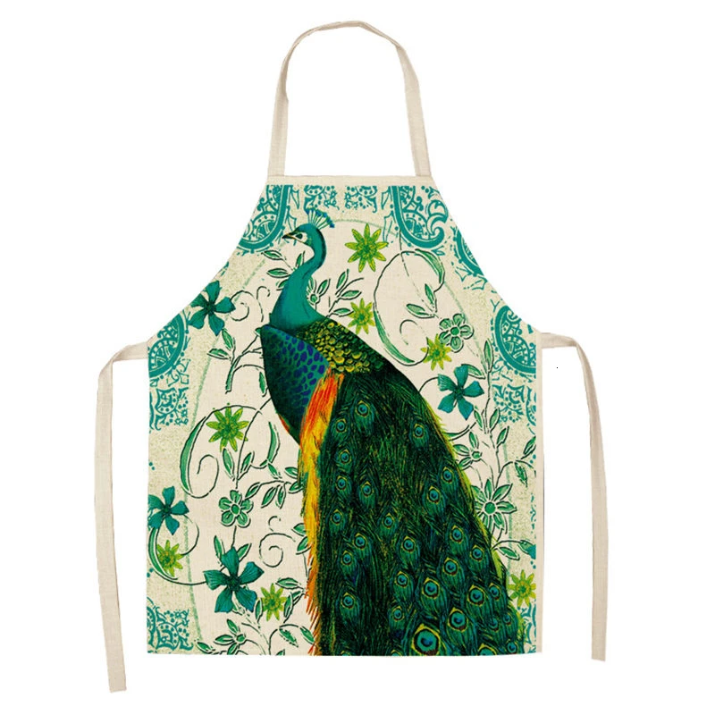 

1 шт. Павлин Кухонный Фартук с принтом 53*65 см для женщин дома Пособия по кулинарии выпечки Кофе магазин аксессуар для очистки из хлопка и льна...