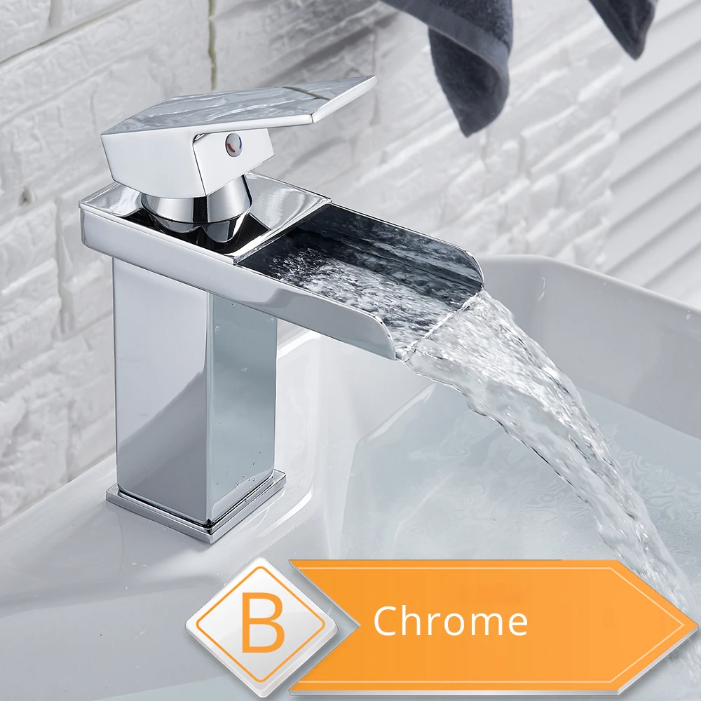 Chrome QK Горячая холодная раковина кран водопад смеситель для туалетного столика в ванной комнате Однорычажный Хром Латунь горячей и холодной бассейна краны для мойки - Цвет: Chrome QK