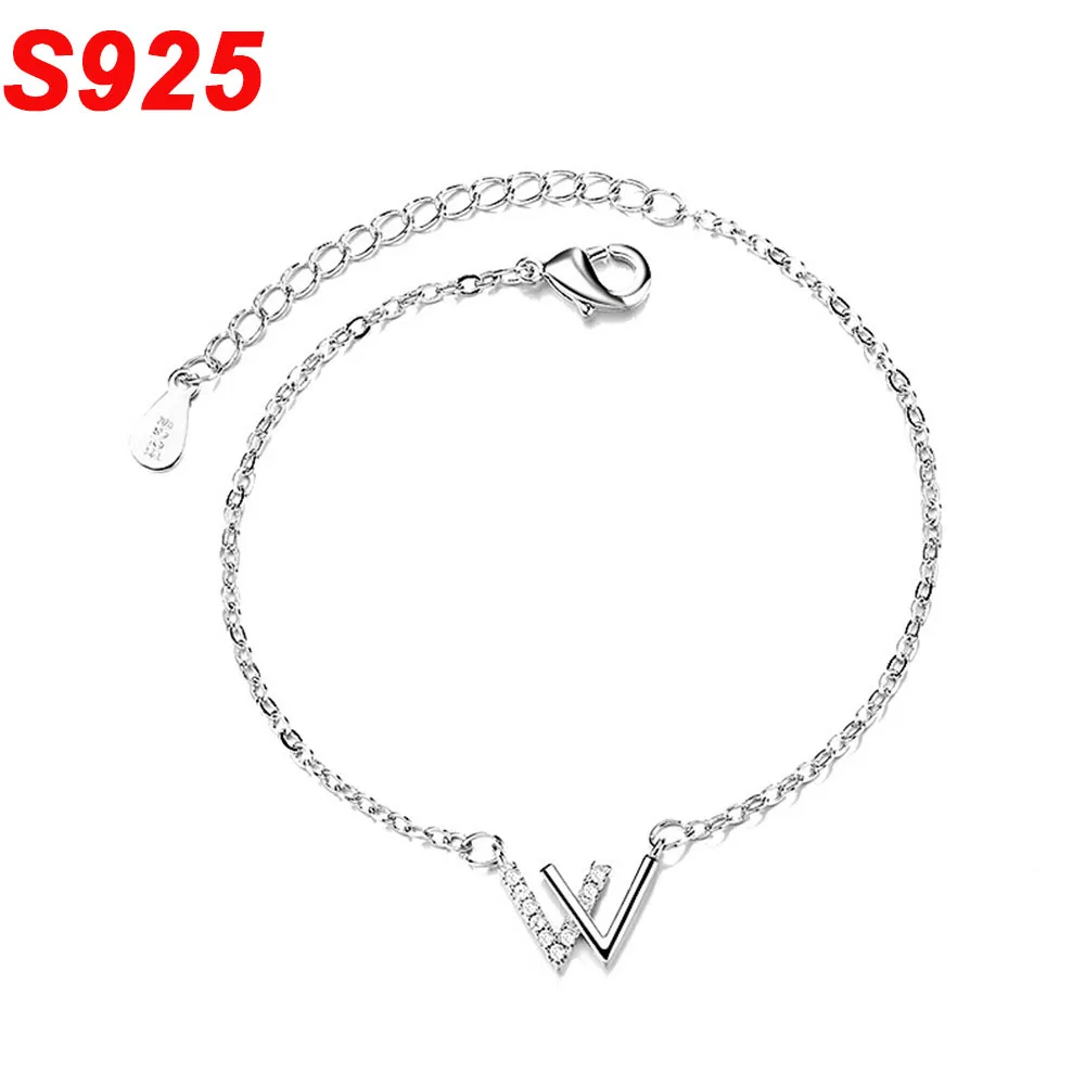 Простой браслет из стерлингового серебра 925 пробы с двойной буквой V женские