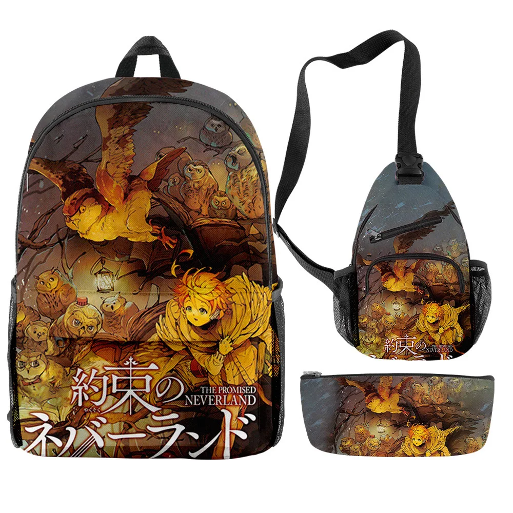 

3 шт./компл. рюкзак с рисунком аниме «Обещанный невевер» для мальчиков и девочек, нагрудная сумка, чехол-карандаш для учеников начальной школ...