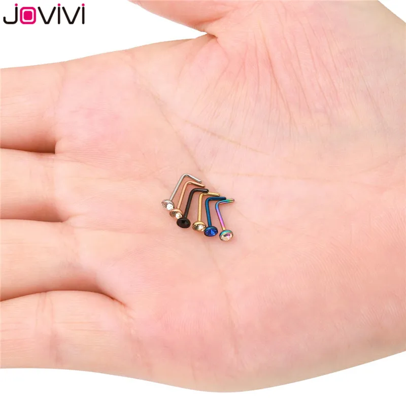 JOVIVI Мода 6 шт. нержавеющая сталь 1,5 мм-3 мм страз 20 г серьги в нос, гвоздики кость ноздрил Pin L форма Бар пирсинг носа ювелирные изделия