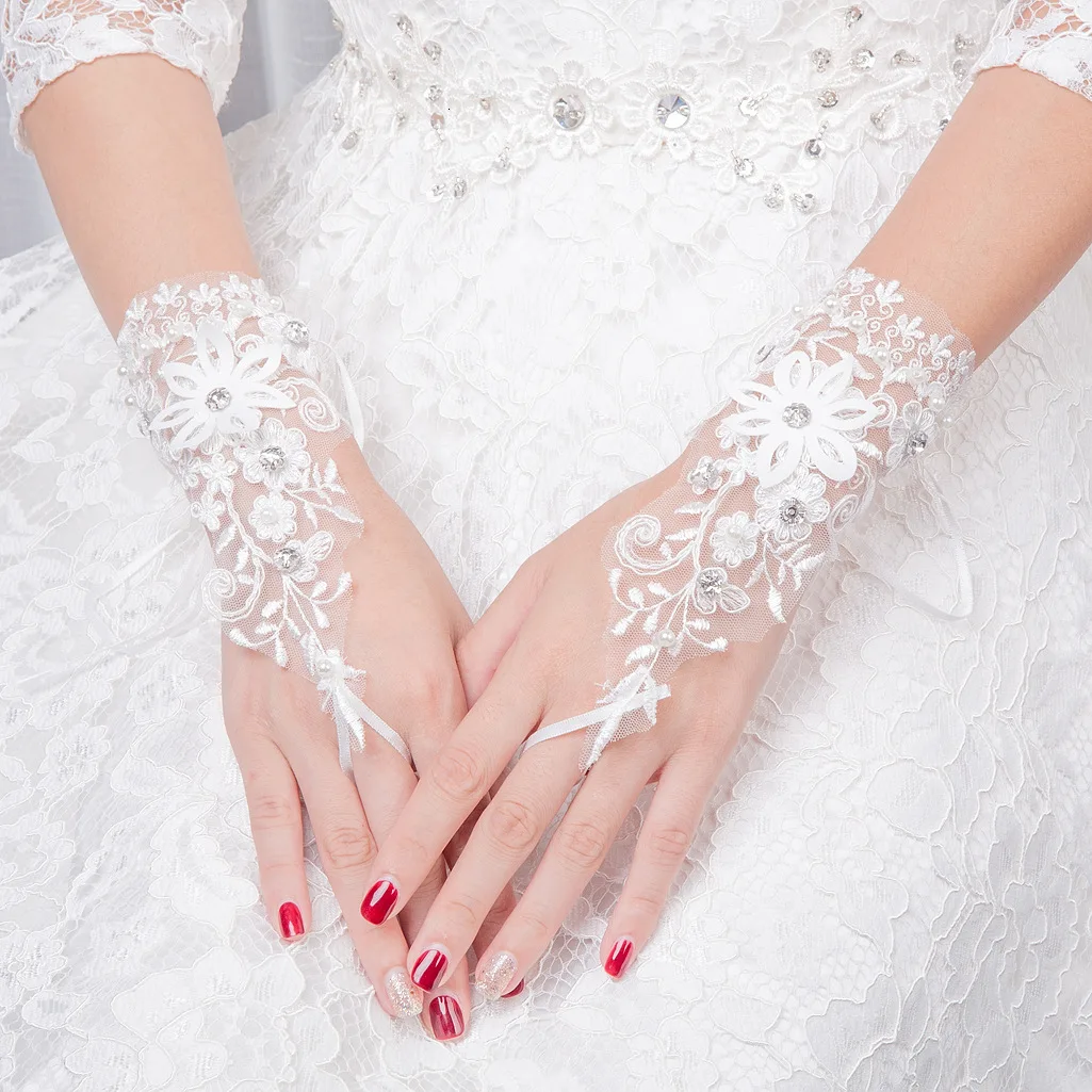 BGW Дешевые Свадебные перчатки на крючках с аппликацией палец короткие свадебные