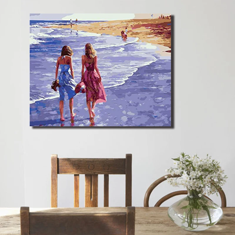 Сделай Сам цифровая картина красивая маленькая девочка приморский пляж задняя