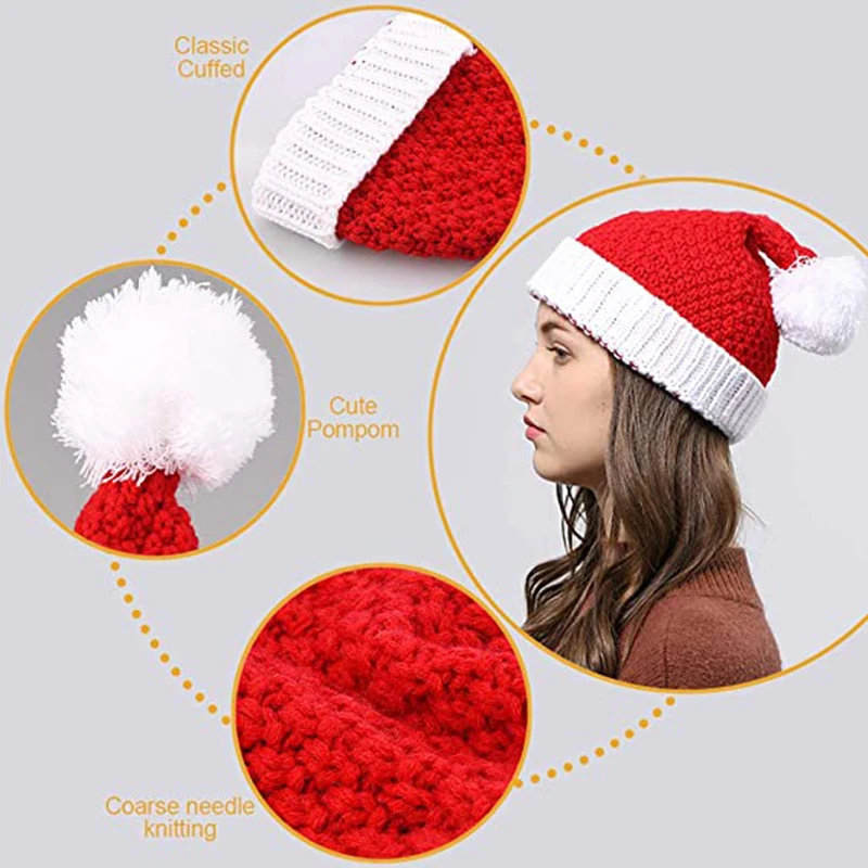 

Santa Hats Christmas Hats for Adults Pom Slouchy Knit Beanies Winter Hats LL@17