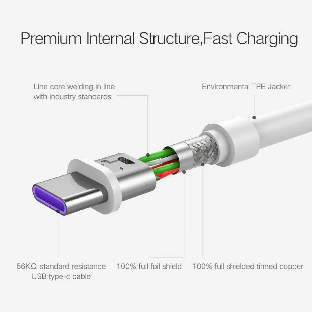 Кабель для быстрой зарядки и передачи данных 5A Type C USB смартфона Huawei P20 P30 Pro Lite |
