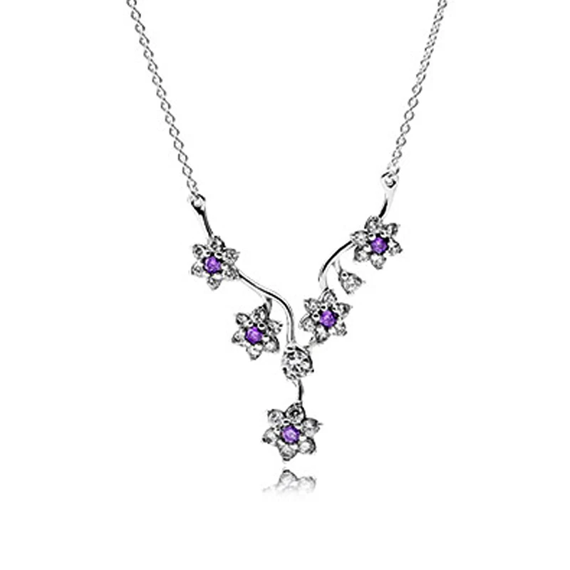 

Forget Me Not Choker Necklaces for Women Purple & Clear CZ Small Flowers Crystal Pendant Necklaces Sterling Silver 925 Jewelry