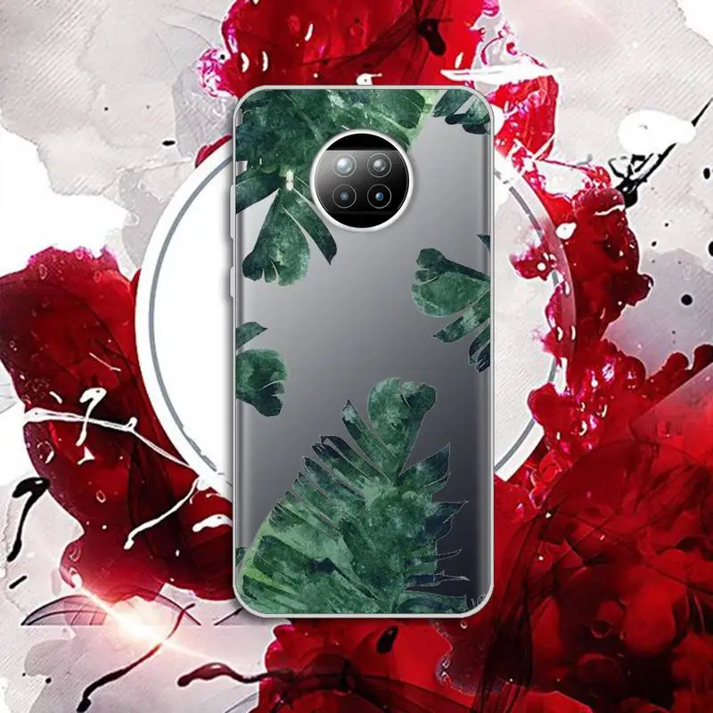 

Aesthetics Green leaf pattern Phone Case Transparent for Xiaomi Redmi note 10 t 8 9 pro lite 11