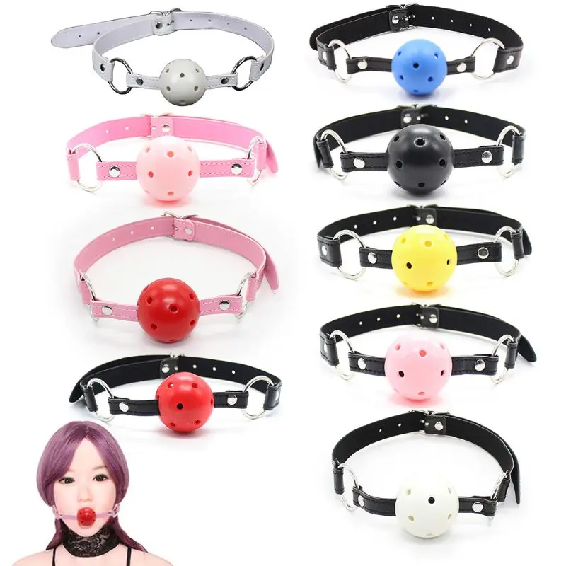 Кожаный рот открытый кляп сплошной цвет Полые Дышащие пары игра для ролевых игр