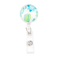 g2074 new cactus design high quality retractable nurse doctor badge reel fashion lanyard name tag id badge holder clip