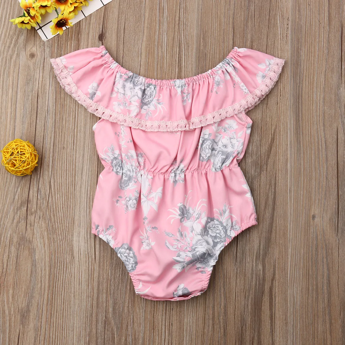 

Pink Newborn Infant Baby Girls Romper Floral Off Shoulder Romper Sunsuit Outfits