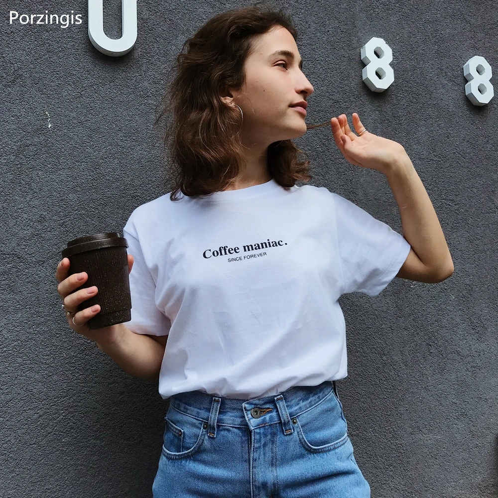 Porzingis женская футболка кофейный маниак с надписью Forever хлопковые женские модные
