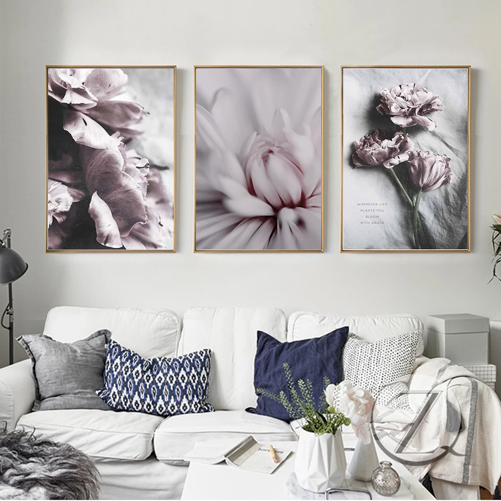 Румяна фиолетовые цветы холст художественный плакат стильные пионы