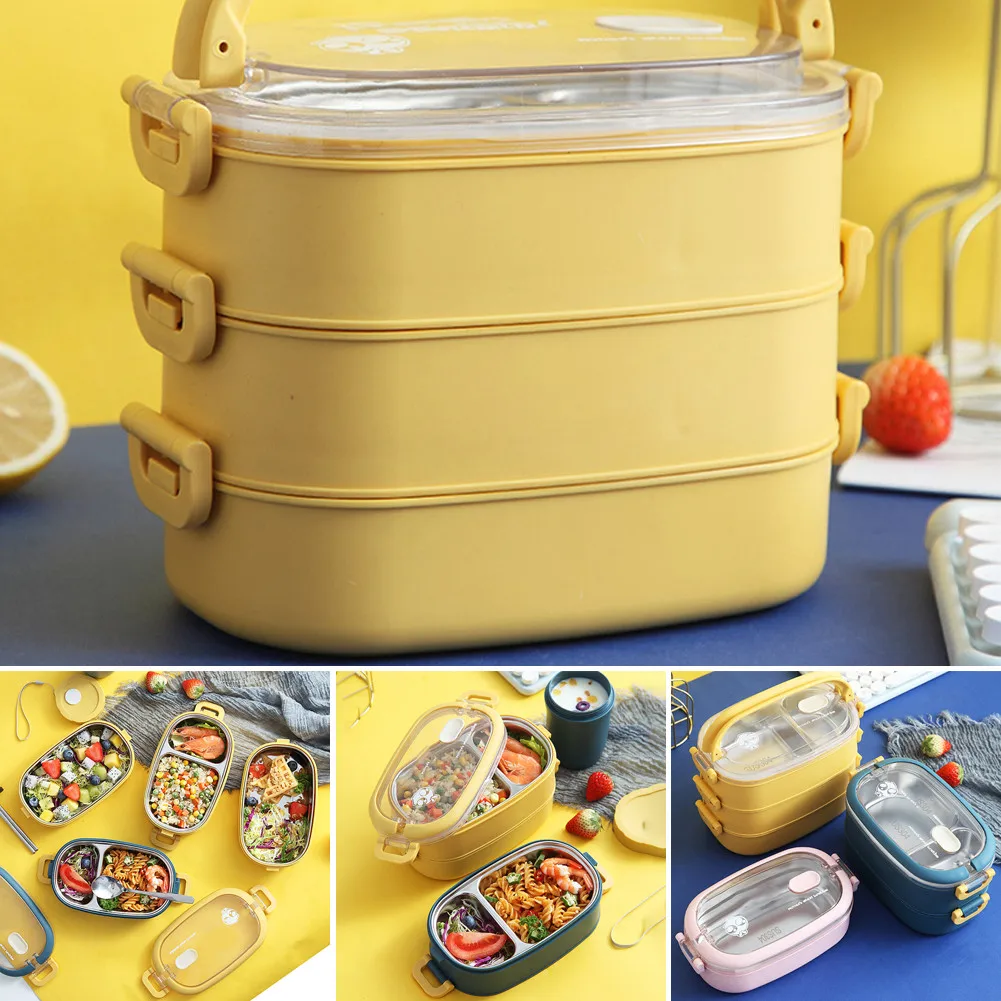 

Stainless Steel Insulated Lunch Box Multi-Layer Eco-friendly Lunch Box Tableware Boxes Can Microwave Heating Insulation Box