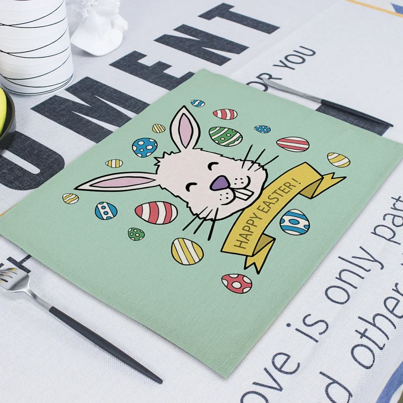 Easter Happy Napkins Cartoon Rabbit Tea Towel Table Napkin Linen Cotton Teacup Kitchen Fabric Servilletas De Tela | Дом и сад