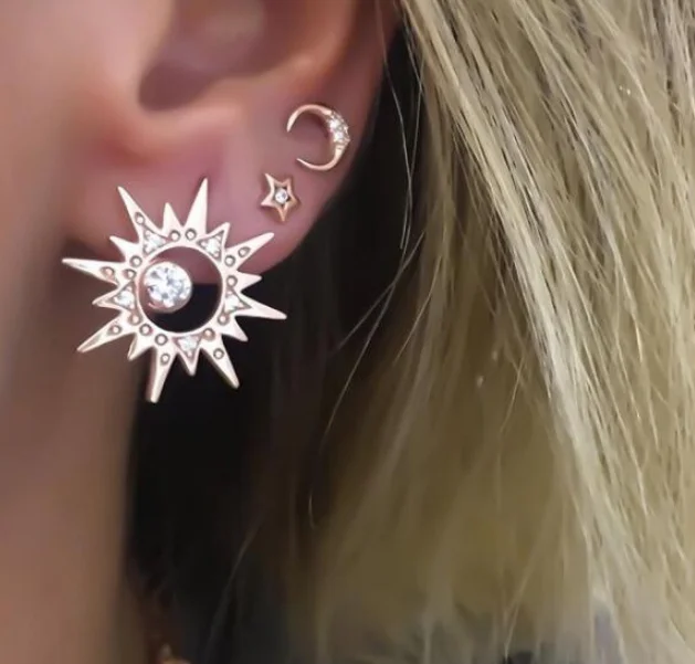 Изысканные 6 шт./компл. серьги гвоздики с золотой луной для женщин Панк Роскошные