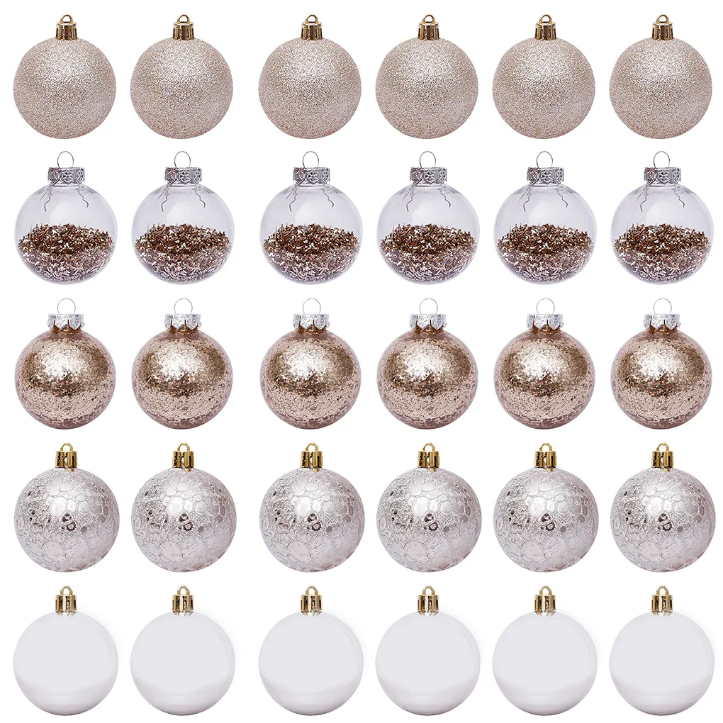 

30 Pieces Christmas Balls Clear Golden Pendants Hanging Ornaments Prop Craft Decoration Festival Gift Kids Girls