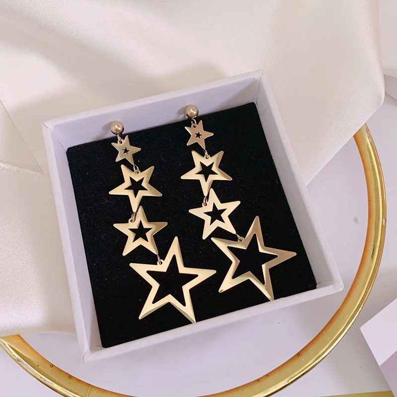 

Stainless Steel Stars Long Earrings For Women New Fashion Jewelry Statement Big Drop Dangle Earrings Gifts