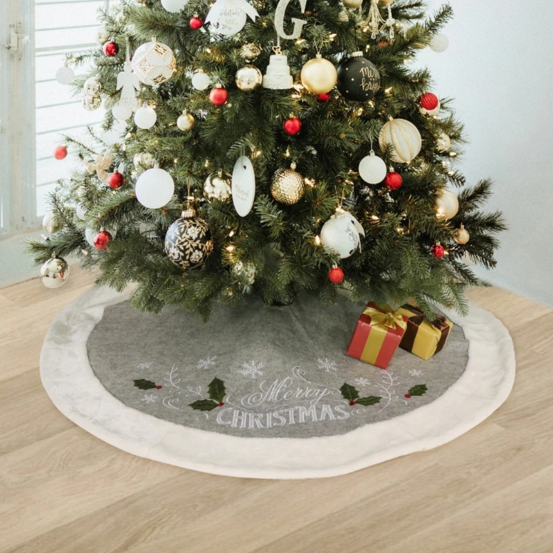 

48 Inch Large Christmas Tree Skirt Snowflake Merry Christmas Decorations for Holiday Tree Ornaments Party Home Decor