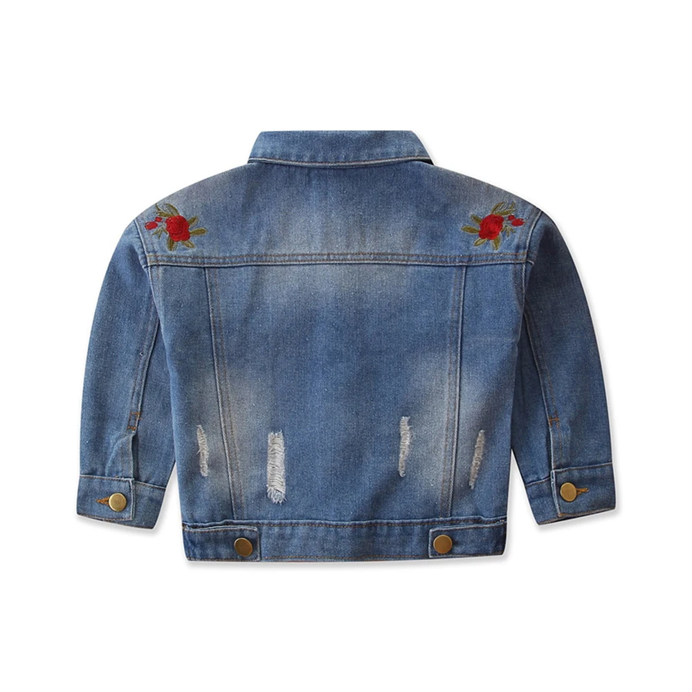 Джинсовая куртка с цветочной вышивкой для девочек модная верхняя одежда детей
