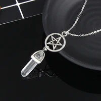 real raw gem hexagonal crystal bullet long chain necklace sliver chain natural stone pendant necklace for women fashion jewelry
