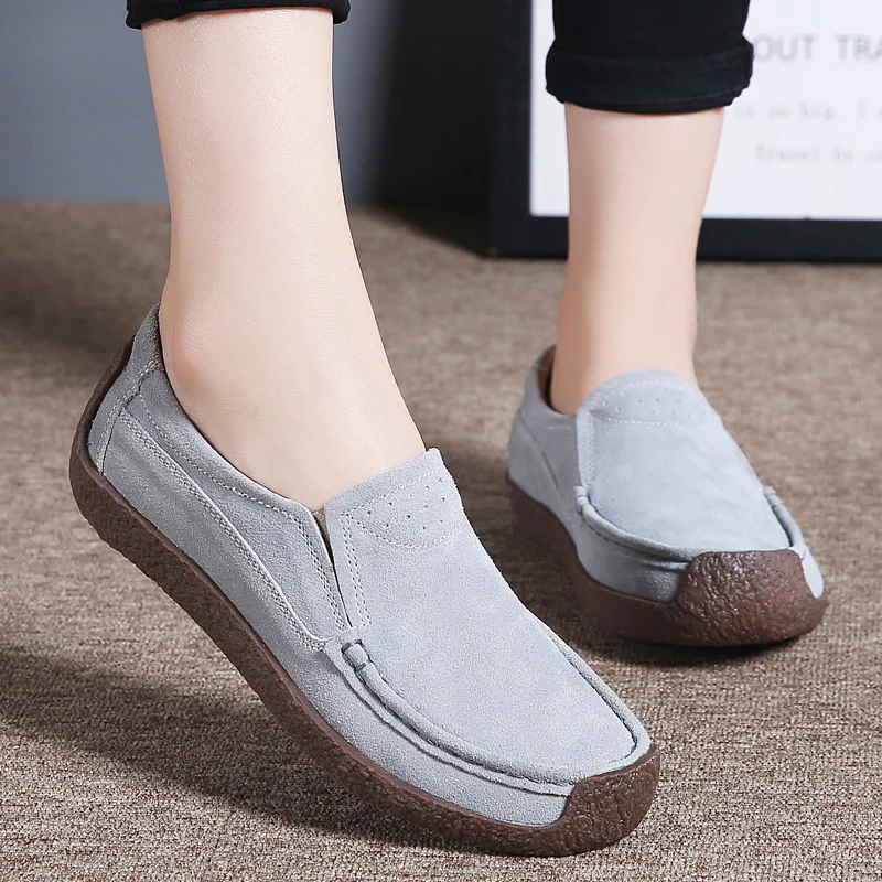2021 Fashion Women's Flats Breathable Leather Shoes Ladies Slip-on Soft Loafers Flat Shoes High Quality Walking Flats Female New