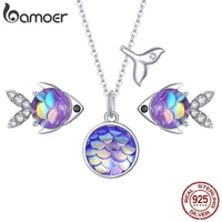bamoer silver fish jewelry set 925 sterling silver happy tropical litte fish earrings necklace for women fashion jewelry sce1028