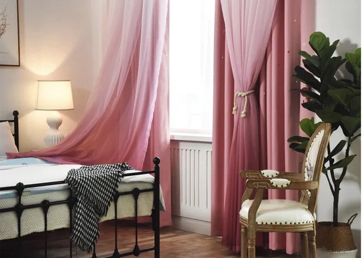 Занавески с градиентным цветом "Star Cut Hollow out Blackout Curtain with Die-Cut Stars" для гостиной принцессы, можно заказать на заказ.