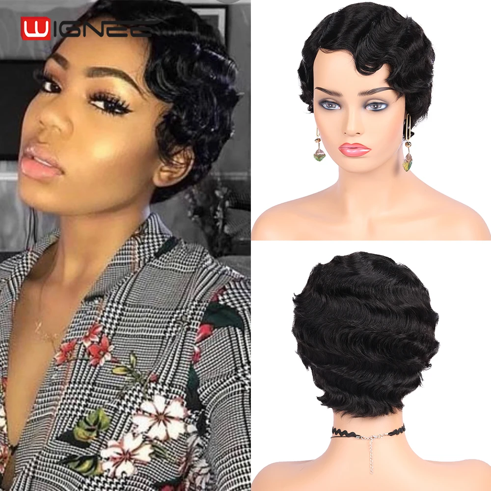 Wignee 6 дюймов 99J короткие человеческие волосы парик для черных/белых женщин Remy