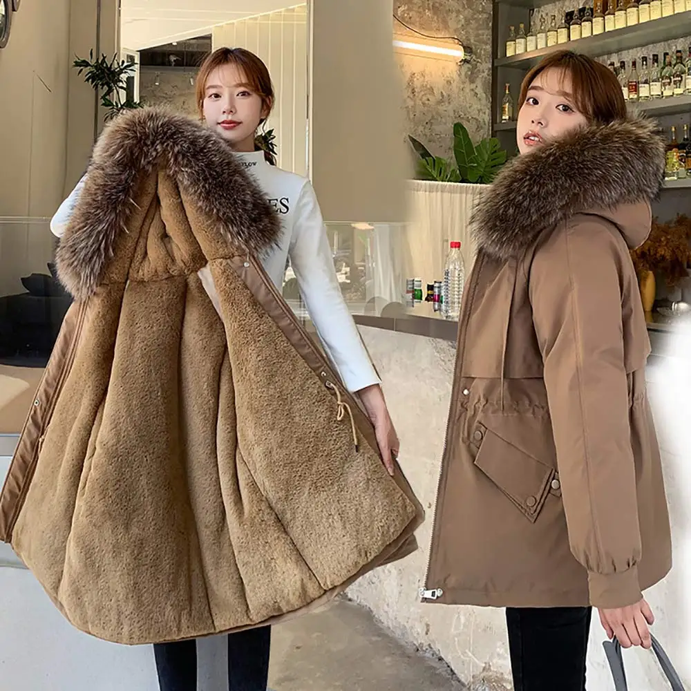 

GRELLER Casual Loose Fur Liner Hooded Winter Parkas Women Fashion Solid Thick Short Coats Women Elegant Cotton Jackets Female