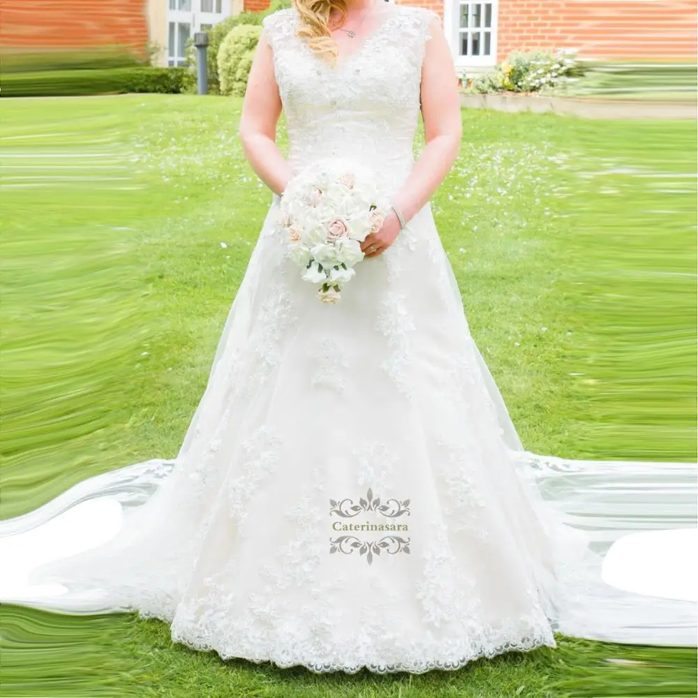 Женское кружевное свадебное платье с V образным вырезом|Свадебные платья| |