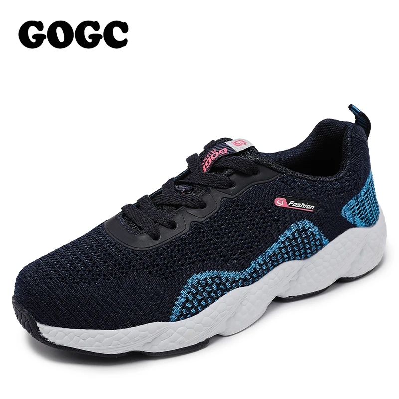 Женские кроссовки на платформе GOGC черные повседневные плоской подошве теннисные